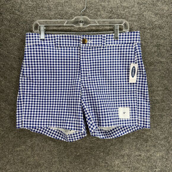New Old Navy Shorts Women 8 Blue Plaid Mid Rise Everyday Short Chino Cotton - Picture 1 of 10